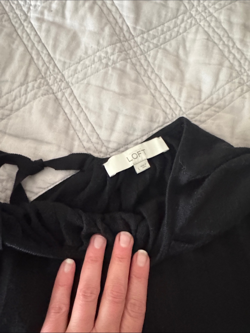 LOFT Black Gathered Neck Blouse